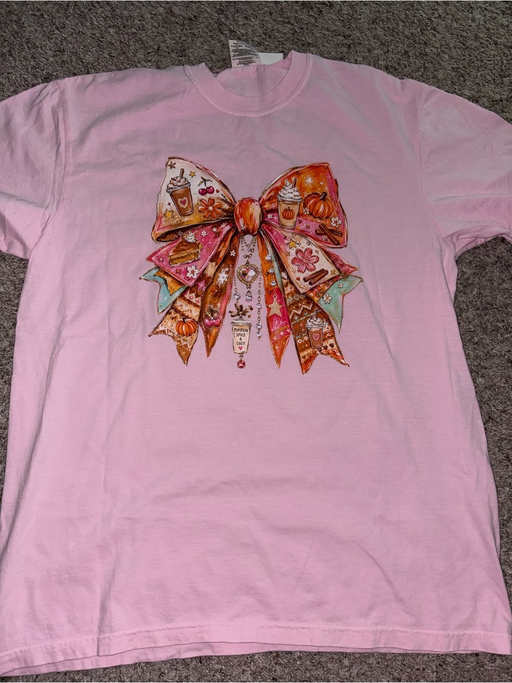 Pink pumpkin Spice Graphic Bow Tee
